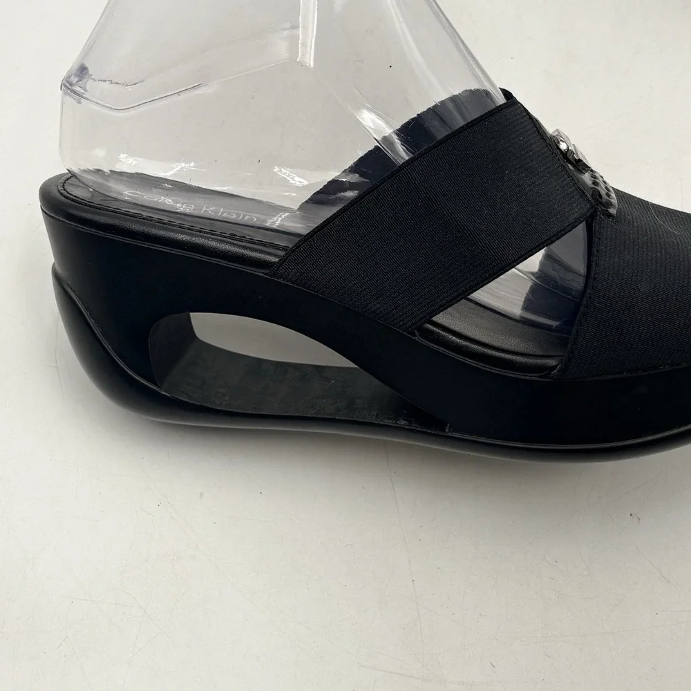 Calvin Klein Black Ying Sz 7 Stretchy Strap Open Platform Sandals Y2K 90s Slipon